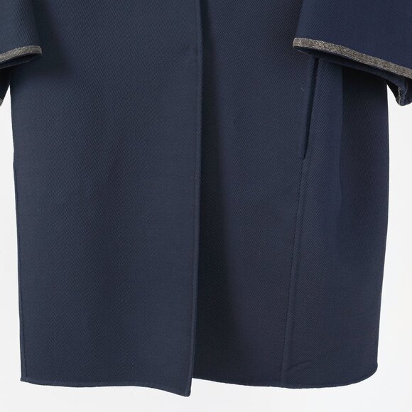 Fabiana Filippi Navy Twill Bead-Trim Double-Breasted Coat - Picture 7 of 10